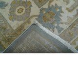 Traditional Oushak Design Blue And Beige 10x14 Hand Knotted Wool Rug
