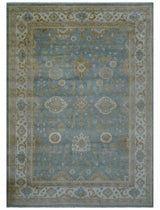 Traditional Oushak Design Blue And Beige 10x14 Hand Knotted Wool Rug