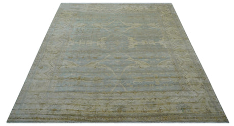 Traditional Oushak Design Blue And Beige 12x15 Hand Knotted Wool Rug