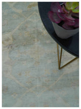 Traditional Oushak Design Blue And Beige 12x15 Hand Knotted Wool Rug