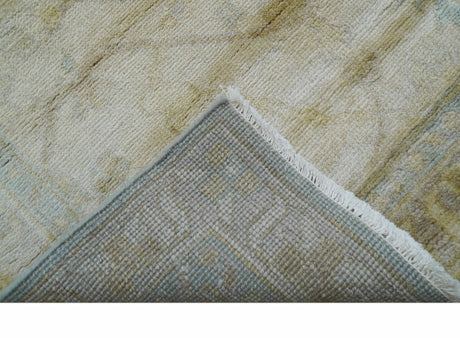 Traditional Oushak Design Blue And Beige 12x15 Hand Knotted Wool Rug