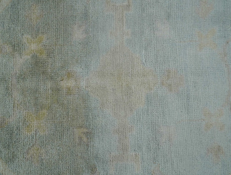 Traditional Oushak Design Blue And Beige 12x15 Hand Knotted Wool Rug