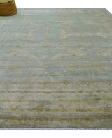 Traditional Oushak Design Blue And Beige 12x15 Hand Knotted Wool Rug
