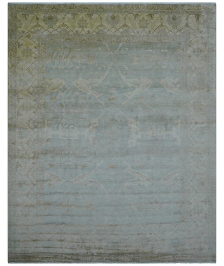 Traditional Oushak Design Blue And Beige 12x15 Hand Knotted Wool Rug