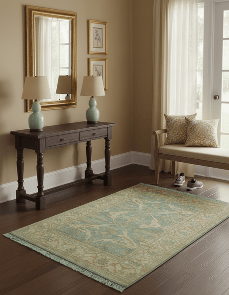 Traditional Oushak Design Blue And Beige 4x6 Hand Knotted Wool Area Rug