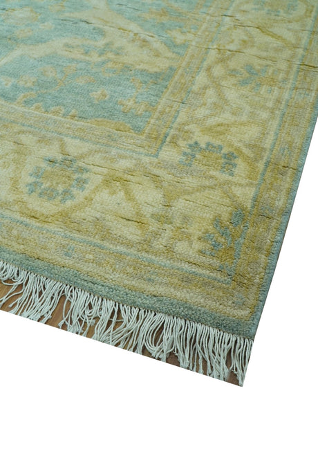 Traditional Oushak Design Blue And Beige 4x6 Hand Knotted Wool Area Rug