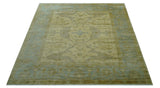 Traditional Oushak Design Blue And Beige Hand Knotted 10x10 Wool Area Rug