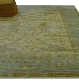 Traditional Oushak Design Blue And Beige Hand Knotted 10x10 Wool Area Rug