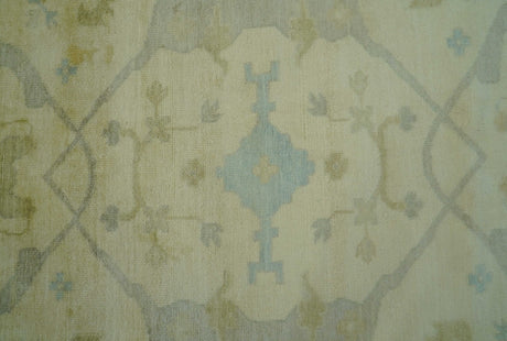 Traditional Oushak Design Blue And Beige Hand Knotted 10x10 Wool Area Rug