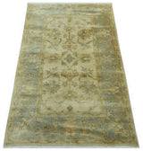 Traditional Oushak Design Blue And Beige Hand Knotted 3x5 Wool Area Rug