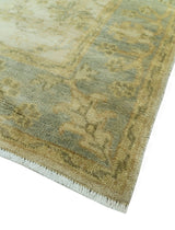 Traditional Oushak Design Blue And Beige Hand Knotted 3x5 Wool Area Rug