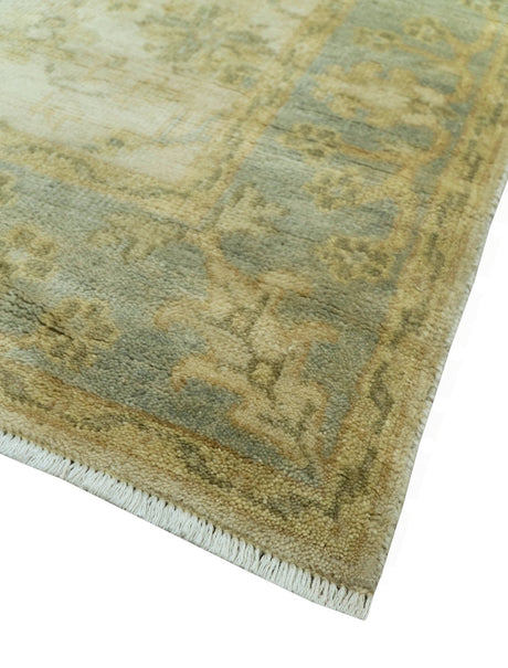 Traditional Oushak Design Blue And Beige Hand Knotted 3x5 Wool Area Rug