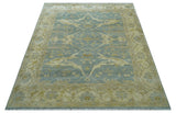 Traditional Oushak Design Blue And Beige Hand Knotted 8x10 Wool Area Rug