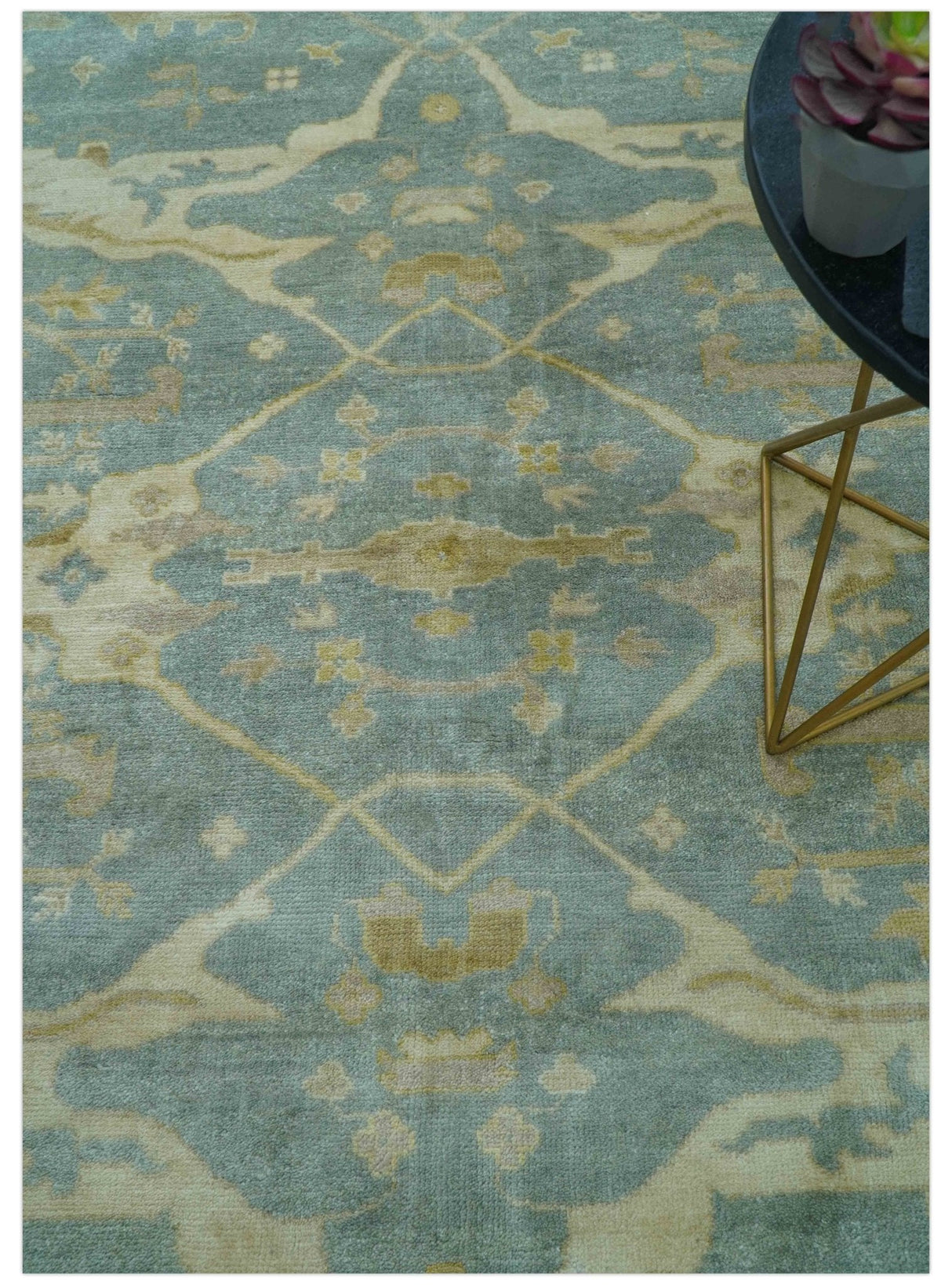 Traditional Oushak Design Blue And Beige Hand Knotted 8x10 Wool Area Rug