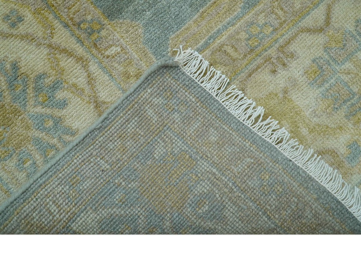 Traditional Oushak Design Blue And Beige Hand Knotted 8x10 Wool Area Rug