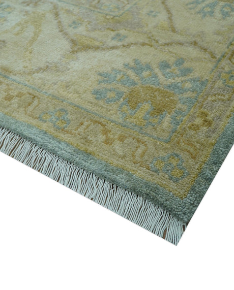 Traditional Oushak Design Blue And Beige Hand Knotted 8x10 Wool Area Rug