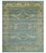 Traditional Oushak Design Blue And Beige Hand Knotted 8x10 Wool Area Rug