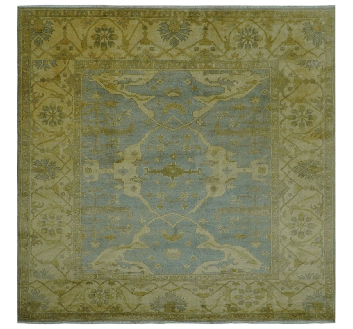 Traditional Oushak Design Blue And Beige hand Knotted 8x8 Wool Area Rug