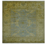 Traditional Oushak Design Blue And Beige hand Knotted 8x8 Wool Area Rug