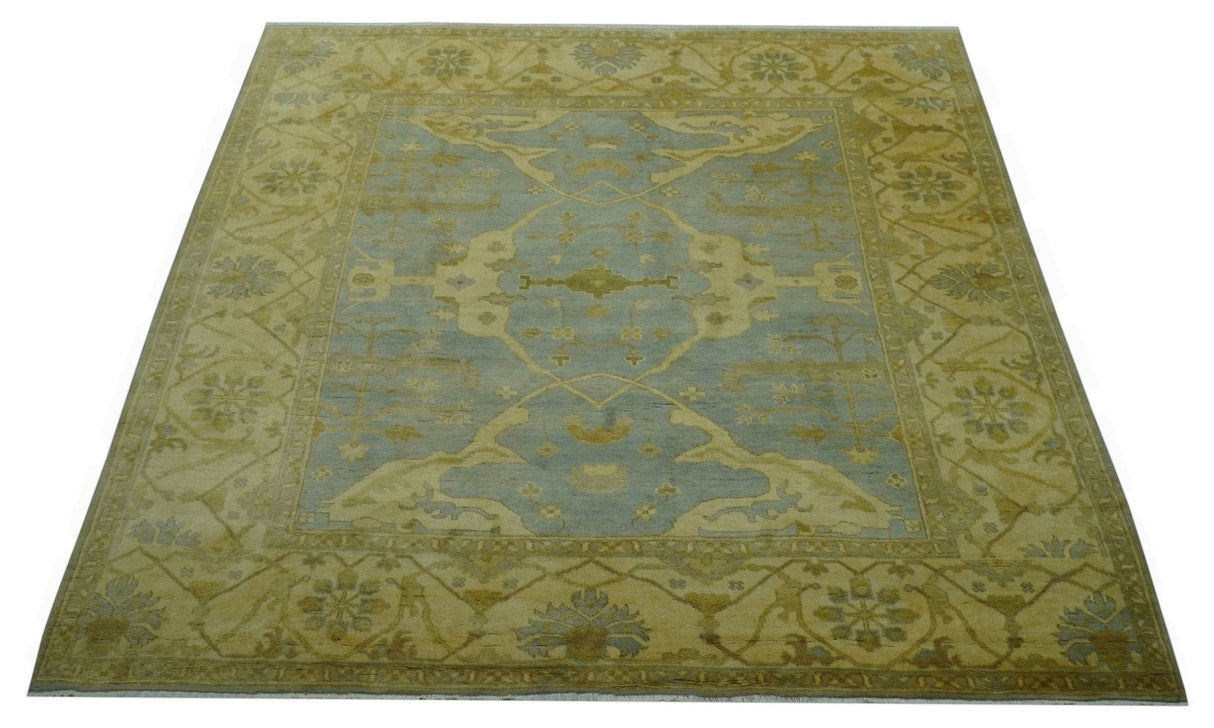 Traditional Oushak Design Blue And Beige hand Knotted 8x8 Wool Area Rug