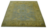 Traditional Oushak Design Blue And Beige hand Knotted 8x8 Wool Area Rug