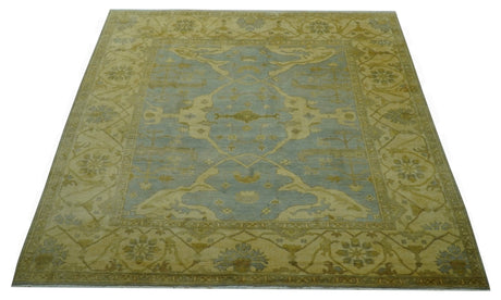 Traditional Oushak Design Blue And Beige hand Knotted 8x8 Wool Area Rug