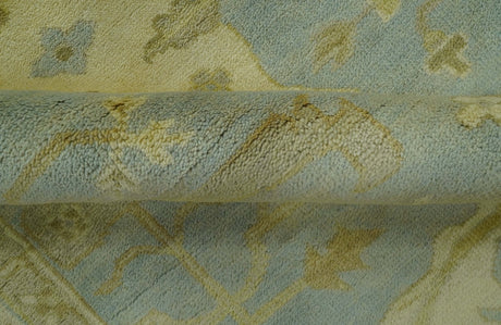 Traditional Oushak Design Blue And Beige hand Knotted 8x8 Wool Area Rug