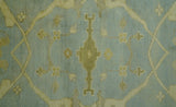 Traditional Oushak Design Blue And Beige hand Knotted 8x8 Wool Area Rug
