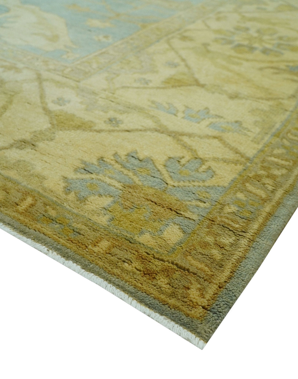 Traditional Oushak Design Blue And Beige hand Knotted 8x8 Wool Area Rug