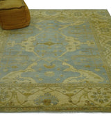 Traditional Oushak Design Blue And Beige hand Knotted 8x8 Wool Area Rug