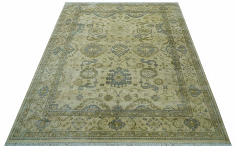Traditional Oushak Design Blue And Beige Hand Knotted 9x12 Wool Area Rug