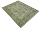 Traditional Oushak Design Blue And Beige Hand Knotted 9x12 Wool Area Rug