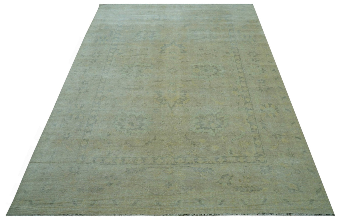 Traditional Oushak Design Blue And Beige Hand Knotted 9x12 Wool Area Rug