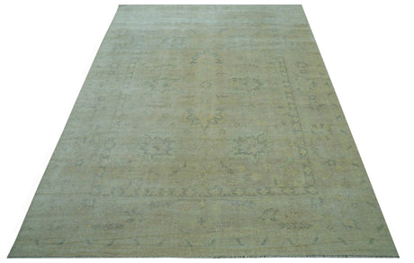 Traditional Oushak Design Blue And Beige Hand Knotted 9x12 Wool Area Rug