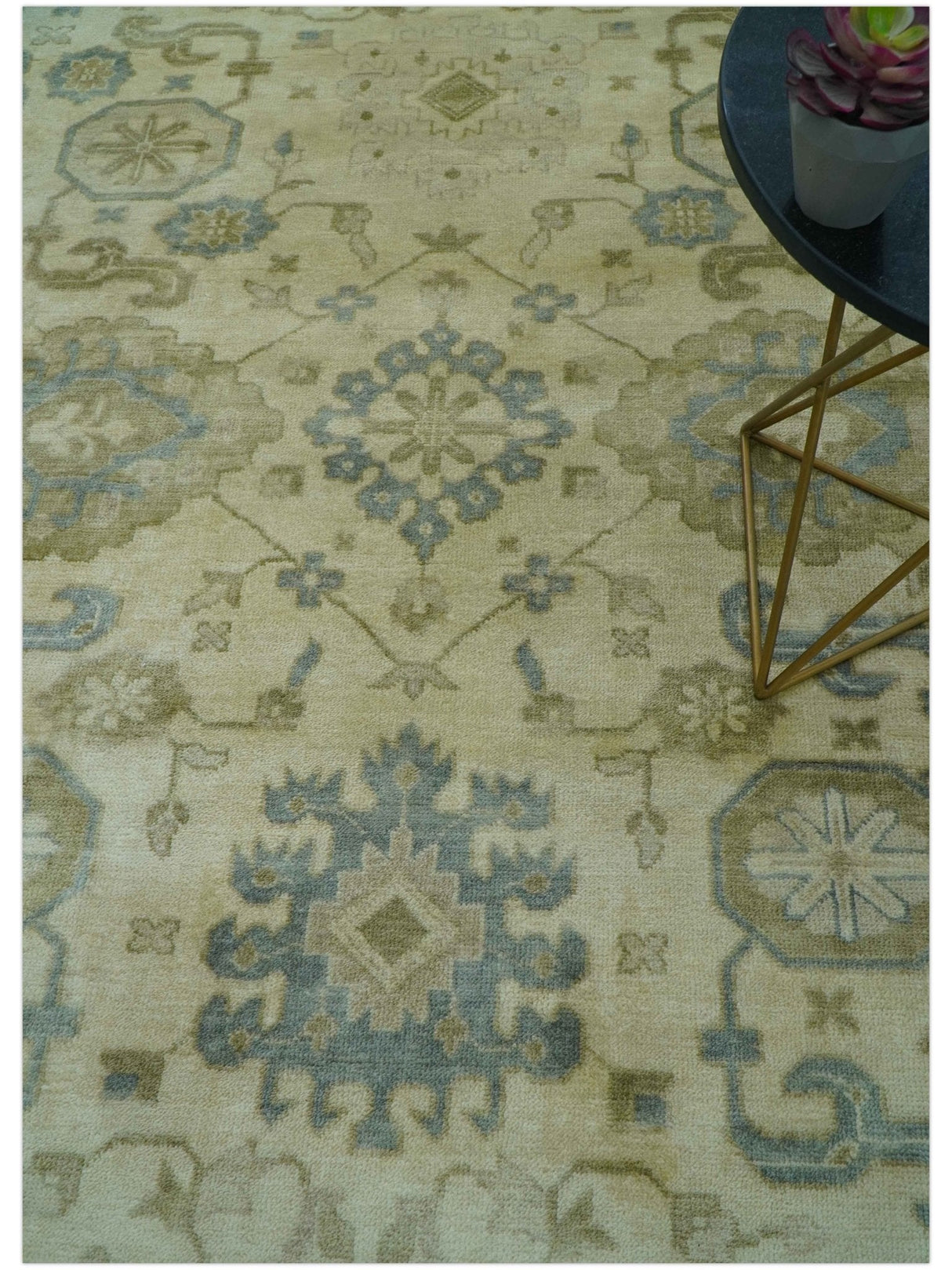Traditional Oushak Design Blue And Beige Hand Knotted 9x12 Wool Area Rug