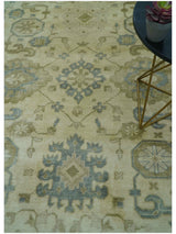 Traditional Oushak Design Blue And Beige Hand Knotted 9x12 Wool Area Rug