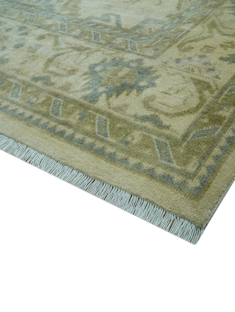 Traditional Oushak Design Blue And Beige Hand Knotted 9x12 Wool Area Rug