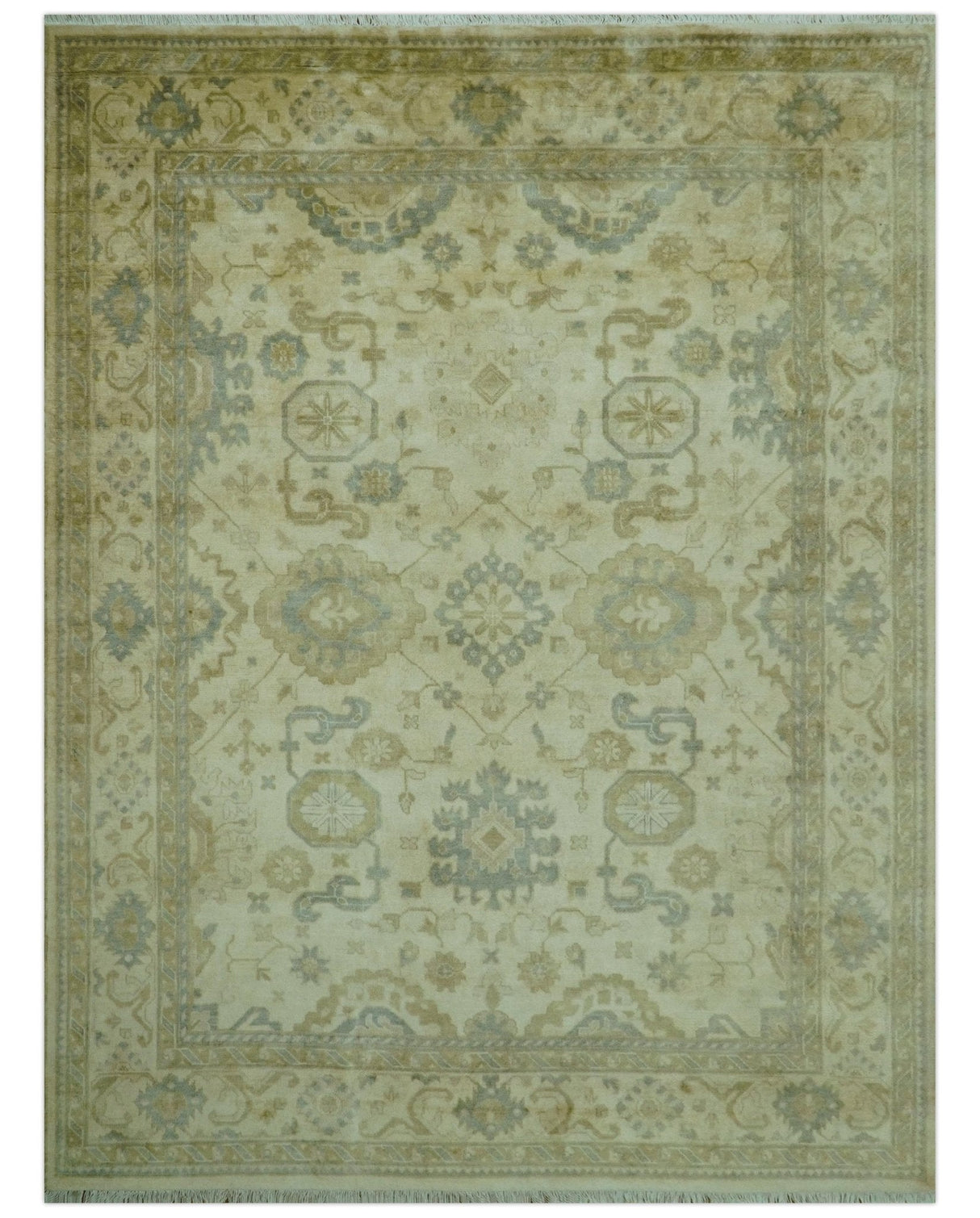 Traditional Oushak Design Blue And Beige Hand Knotted 9x12 Wool Area Rug