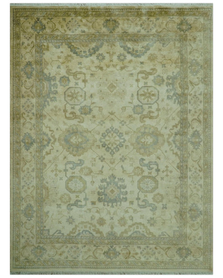 Traditional Oushak Design Blue And Beige Hand Knotted 9x12 Wool Area Rug