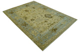 Traditional Oushak Design Blue And Beige Hand Knotted 9x13 Wool Area Rug