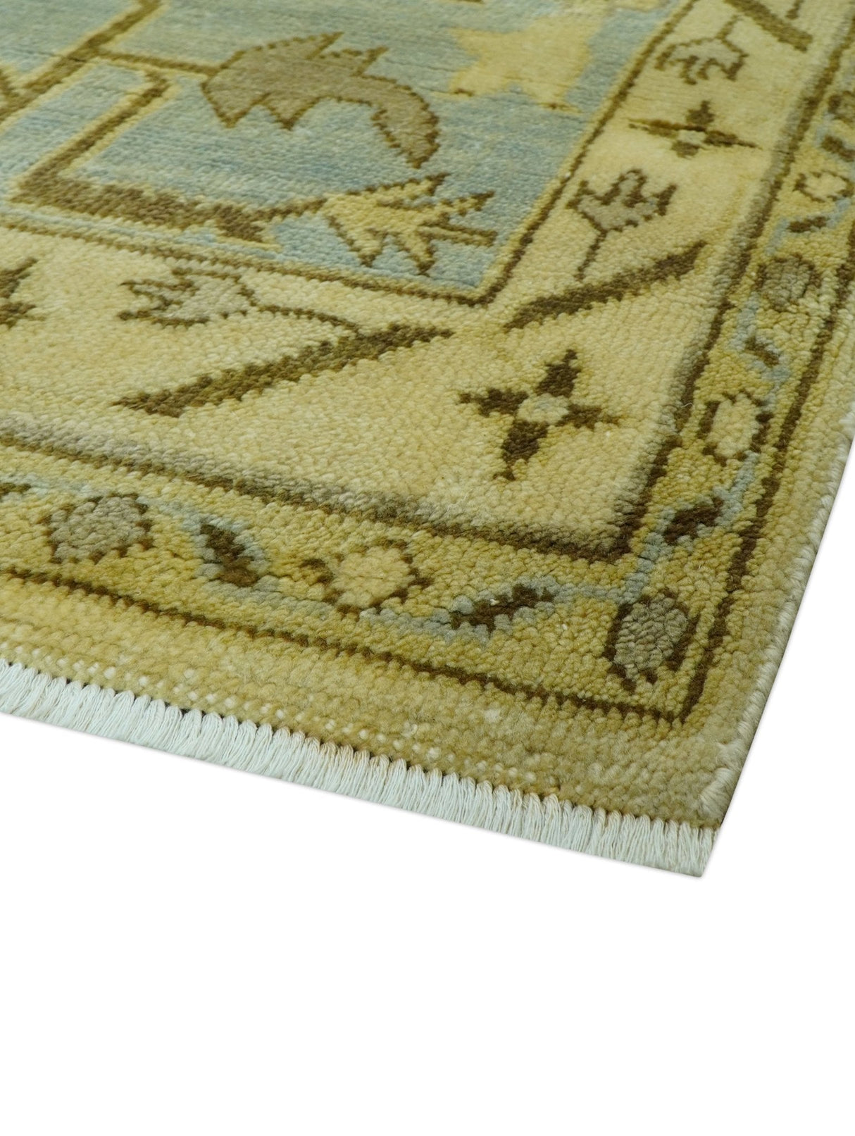 Traditional Oushak Design Blue And Beige Hand Knotted 9x13 Wool Area Rug