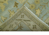 Traditional Oushak Design Blue And Beige Hand Knotted 9x13 Wool Area Rug