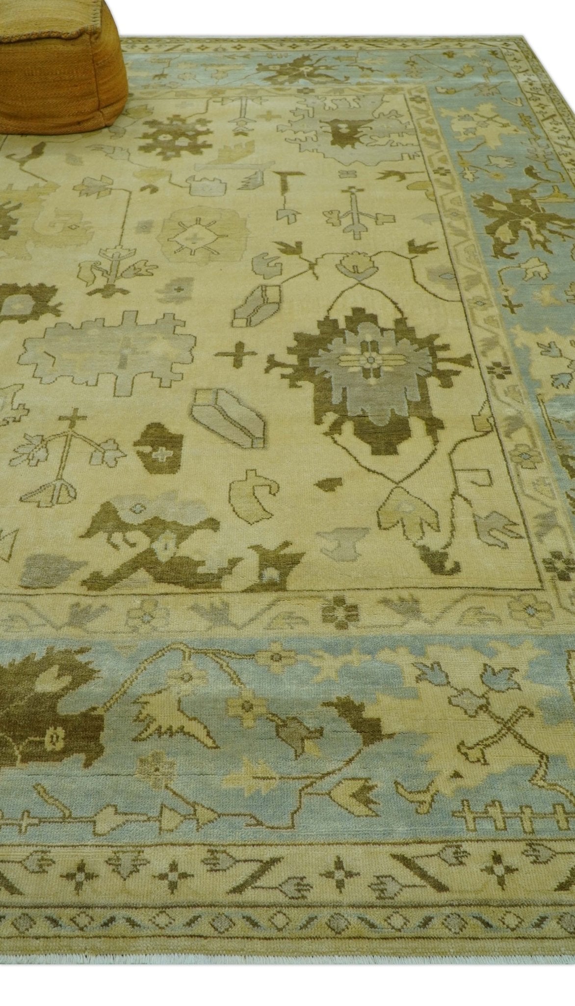 Traditional Oushak Design Blue And Beige Hand Knotted 9x13 Wool Area Rug
