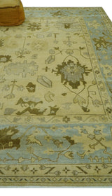 Traditional Oushak Design Blue And Beige Hand Knotted 9x13 Wool Area Rug
