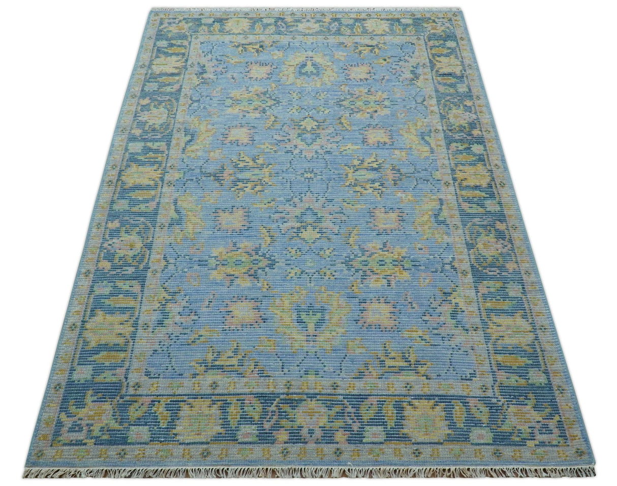 Traditional Oushak Design Blue Hand knotted 6x9 Wool Area Rug