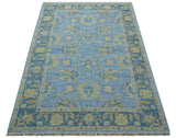 Traditional Oushak Design Blue Hand knotted 6x9 Wool Area Rug