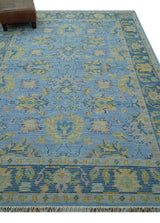 Traditional Oushak Design Blue Hand knotted 6x9 Wool Area Rug
