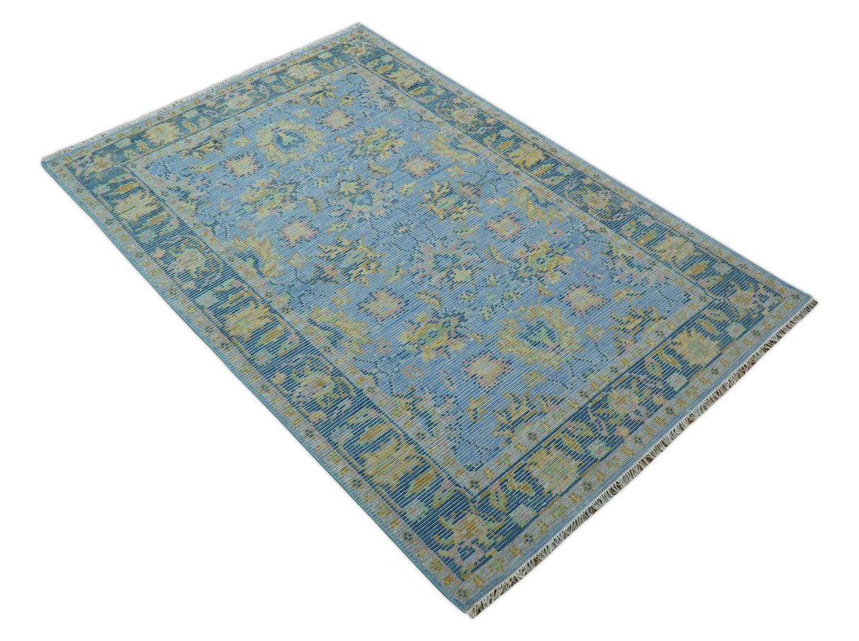 Traditional Oushak Design Blue Hand knotted 6x9 Wool Area Rug
