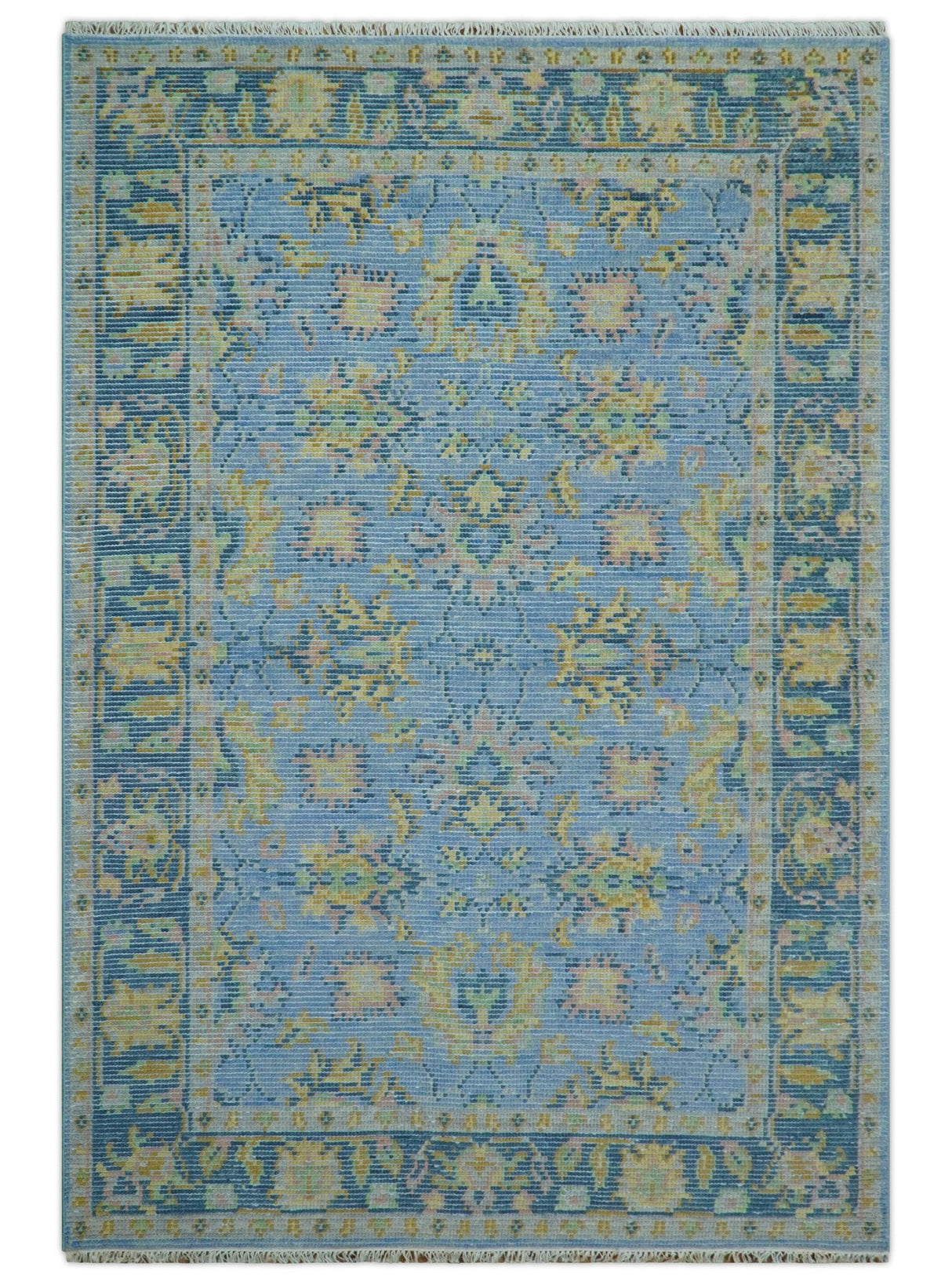 Traditional Oushak Design Blue Hand knotted 6x9 Wool Area Rug