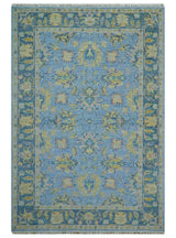 Traditional Oushak Design Blue Hand knotted 6x9 Wool Area Rug